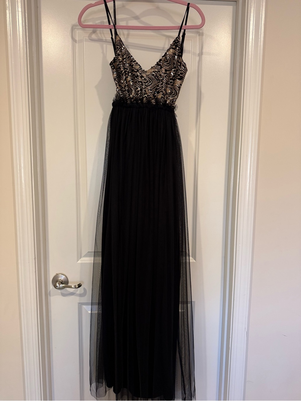 Black Maxi Dress with Gold Sequin Bodice